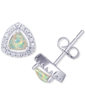 image of Simulated Opal & Cubic Zirconia Trillion Stud Earrings in Sterling Silver