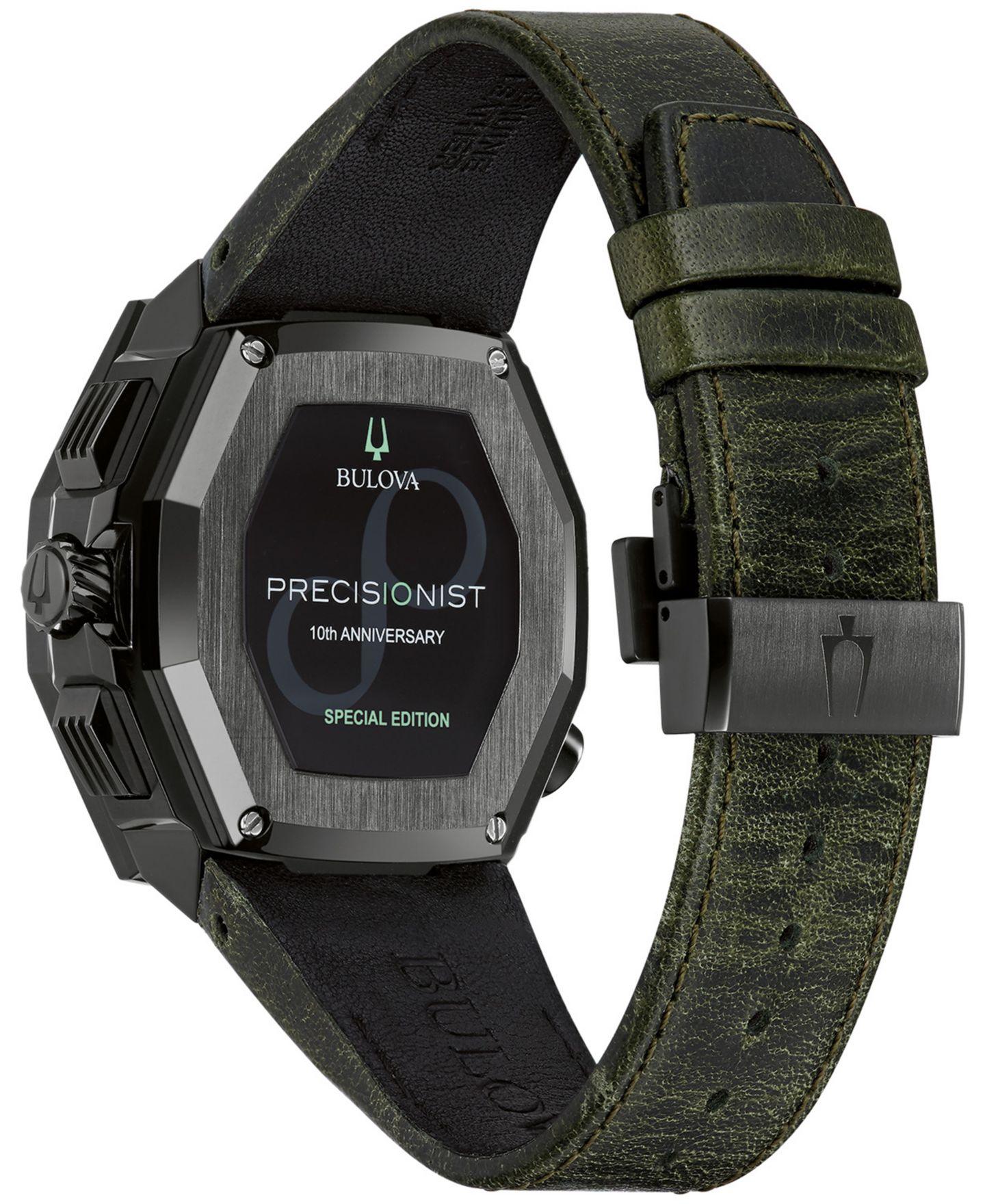 Мужские часы Bulova Precisionist Chronograph Green Leather Strap Watch 44.7x46.8mm, A Special Edition — фото 3