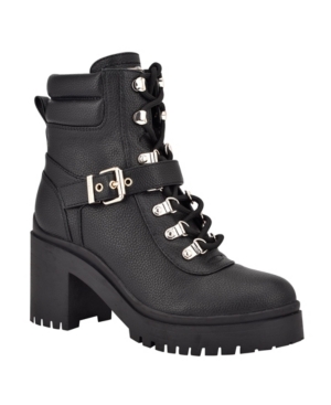 image of Guess Women-s Canaly Lug Sole Block Heel Combat Boots Women-s Shoes