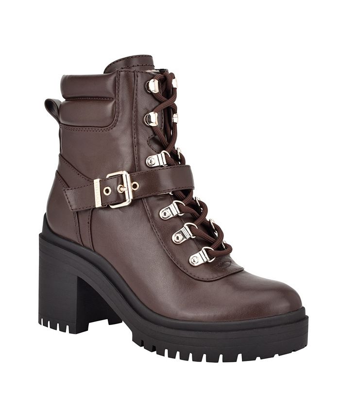 GUESS Women's Canaly Lug Sole Block Heel Combat Boots - Macy's