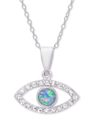 Macy's - Simulated Opal & Cubic Zirconia Evil Eye 18" Pendant Necklace in Sterling Silver