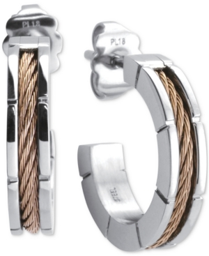 image of Charriol Two-Tone Small Cable Hoop Earrings in Stainless Steel & 18k Rose Gold Pvd, 1