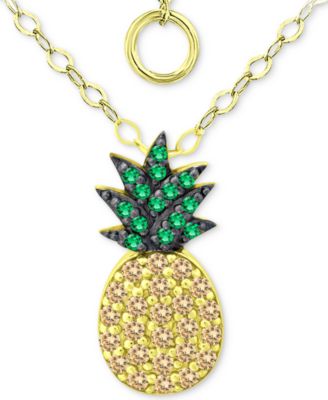 Cubic Zirconia Pineapple Pendant Necklace in 18k Gold-Plated Sterling Silver, 16" + 2" extender, Created for Macy's