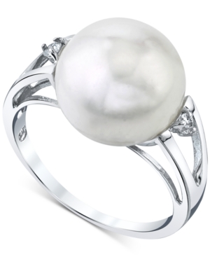 image of Cultured Freshwater Button Pearl (12mm) & Diamond Accent Ring in Sterling Silver