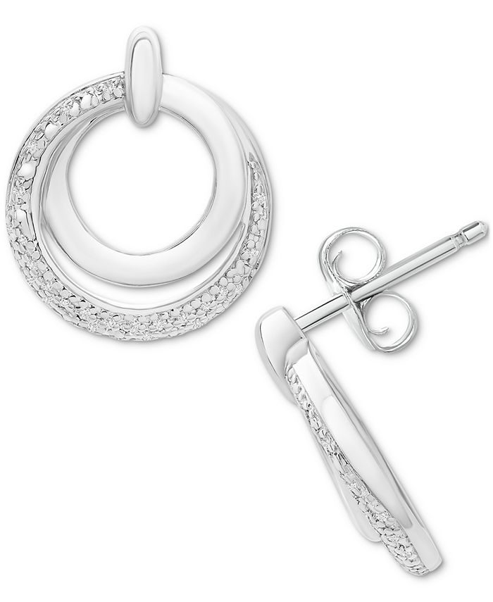 Macy's - 2-Pc. Set Diamond Double Circle Pendant Necklace & Drop Earrings (1/6 ct. t.w.) in Sterling Silver
