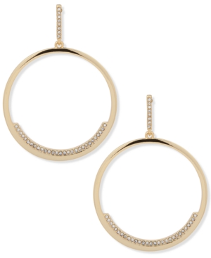 image of Dkny Gold-Tone Pave Drop Hoop Earrings