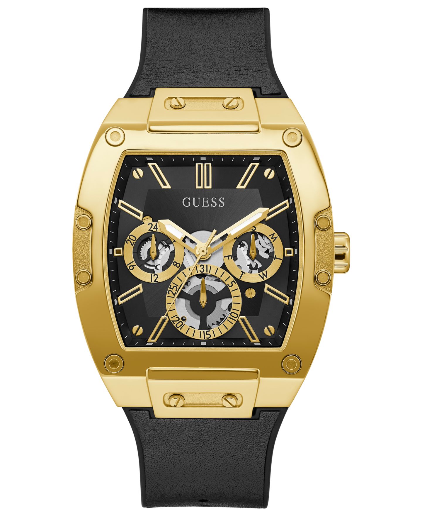 Мужские часы GUESS Black Leather & Silicone Flex Strap Watch 43mm — фото 1