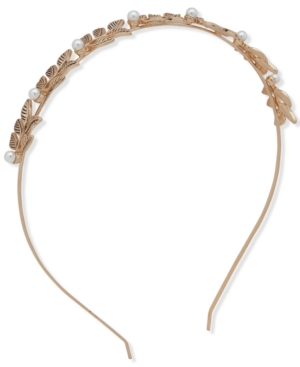 image of lonna & lilly Gold-Tone Imitation Pearl Leaf Headband
