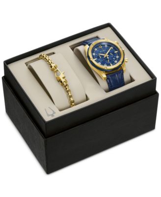 Bulova - Men's Chronograph Diamond-Accent Blue Leather Strap Watch 43mm