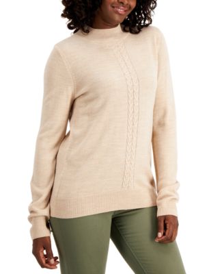 Karen Scott Mock Neck Cable Trim Sweater Created for Macy s Macy s