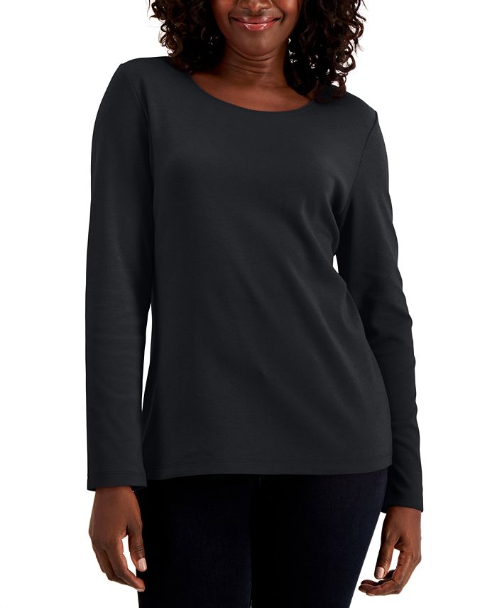 Karen Scott Shirt Womens M Black Striped Two Tone Pocket Sport