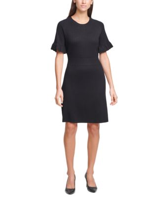 Calvin Klein - Ribbed Flutter-Sleeve Sweater Dress
