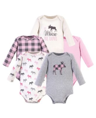 Baby Girls Hudson Soft Cotton Long-Sleeve Onesies (Five Count