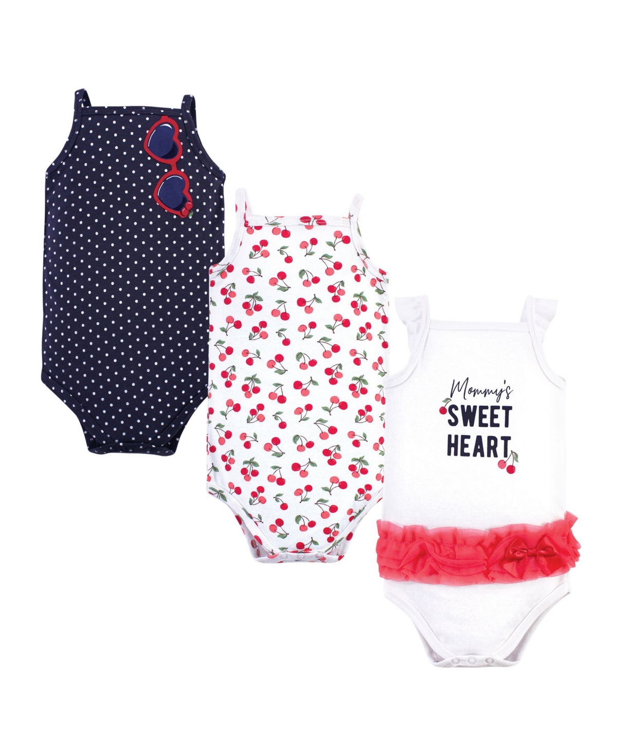 Little Treasure Baby Girls Cotton Bodysuits 3pk, Cherries, 3-6 Months