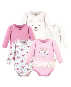 Little Treasure Baby Girls Floral Bear Bodysuits Pack of 5