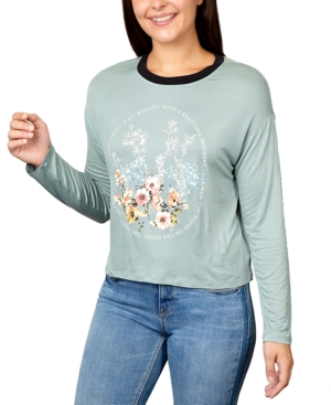 image of Rebellious One Juniors- Flowers Graphic Ringer T-Shirt