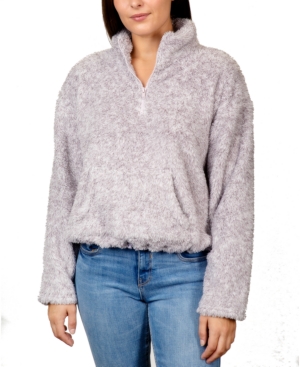 image of Rebellious One Juniors- Marled Fuzzy Quarter-Zip Top