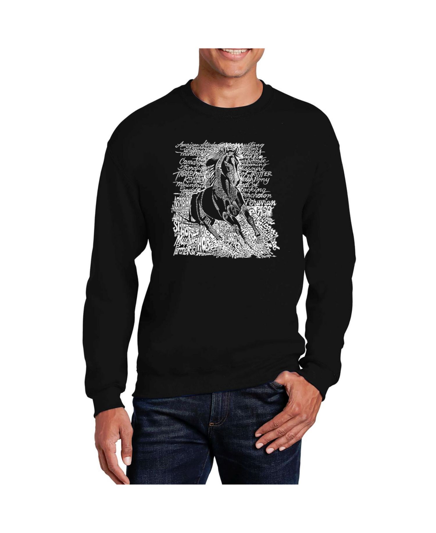 Men's Word Art Popular Horse Breeds Crewneck Sweatshirt