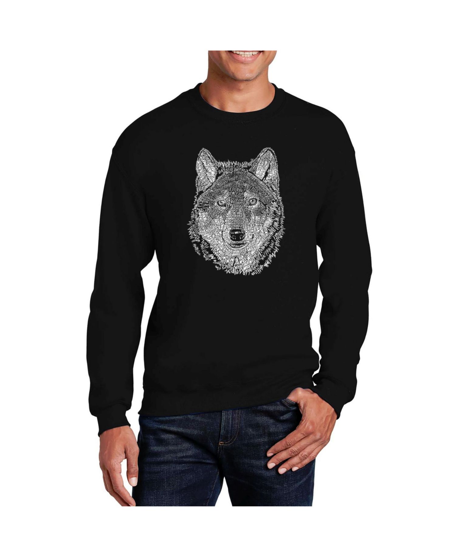 Men's Word Art Wolf Crewneck Sweatshirt