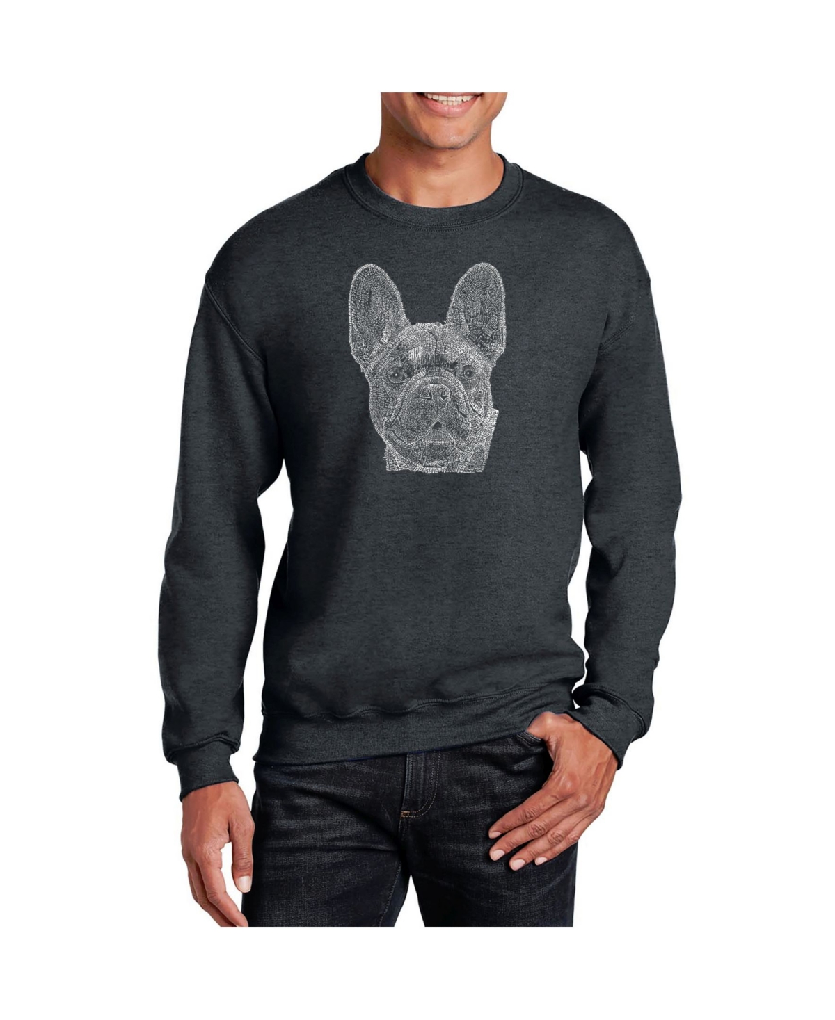 Men's Word Art French Bulldog Crewneck Sweatshirt - Gray