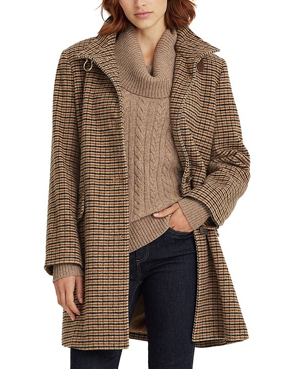 Lauren Ralph Lauren Houndstooth Wool-Blend Coat, Created For Macy's ...
