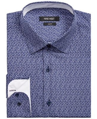 nine west slim fit dress shirt Nine West Mens Dress Shirt Medium Geo Print Button Down Blue M