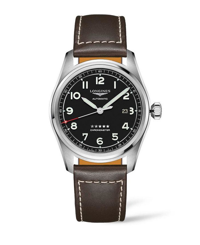 Longines - Men's Automatic Spirit Stainless Steel Chronometer Brown Leather Strap Watch 42mm