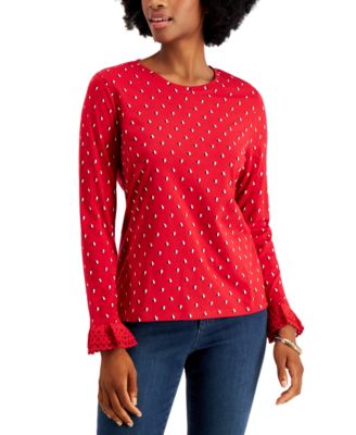 Charter Club - Ruffle Sleeve Bi-Color Heart Top
