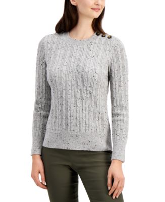 Charter Club Button-Shoulder Cable-Knit Sweater, Created for Macy's ...