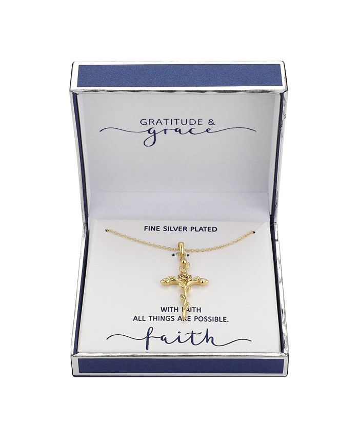 Unwritten Gratitude Grace Silver Plated Rose and Cross Pendant