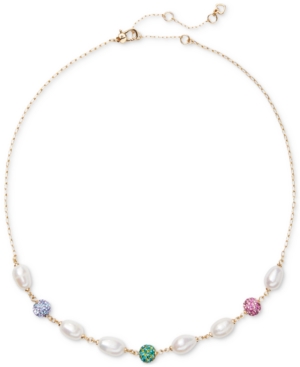 image of Kate Spade New York Gold-Tone Multicolor Pave Fireball & Imitation Pearl Collar Necklace, 17