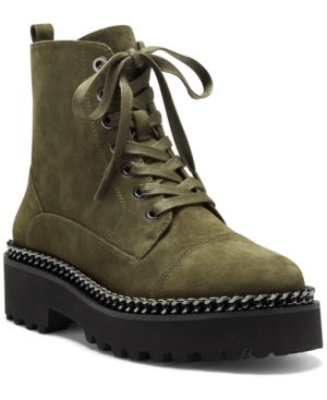 image of Vince Camuto Women-s Mindinta Lace-Up Lug Sole Combat Booties Women-s Shoes