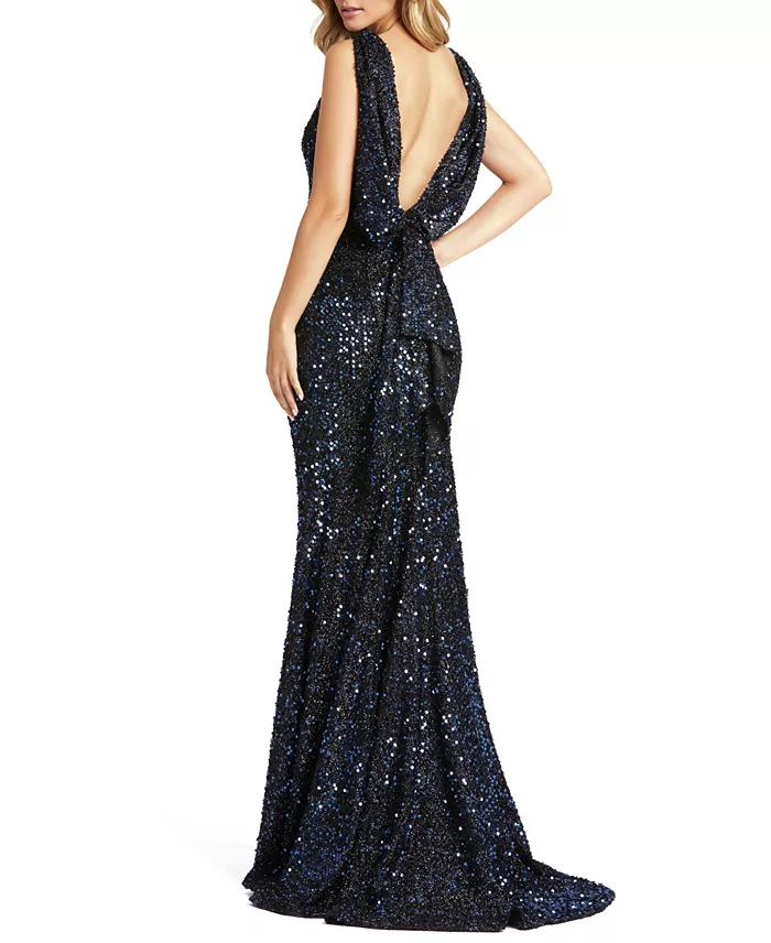 Women's Sleeveless Sequin Cowl Back Evening Gown - thumbnail 5
