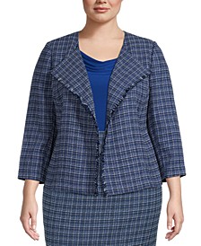 Plus-Size Tweed Open-Front Jacket