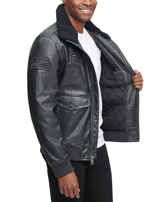 Tommy Hilfiger Men's Top Gun Faux Leather Aviator Bomber Jacket, Created for Macy's & Reviews