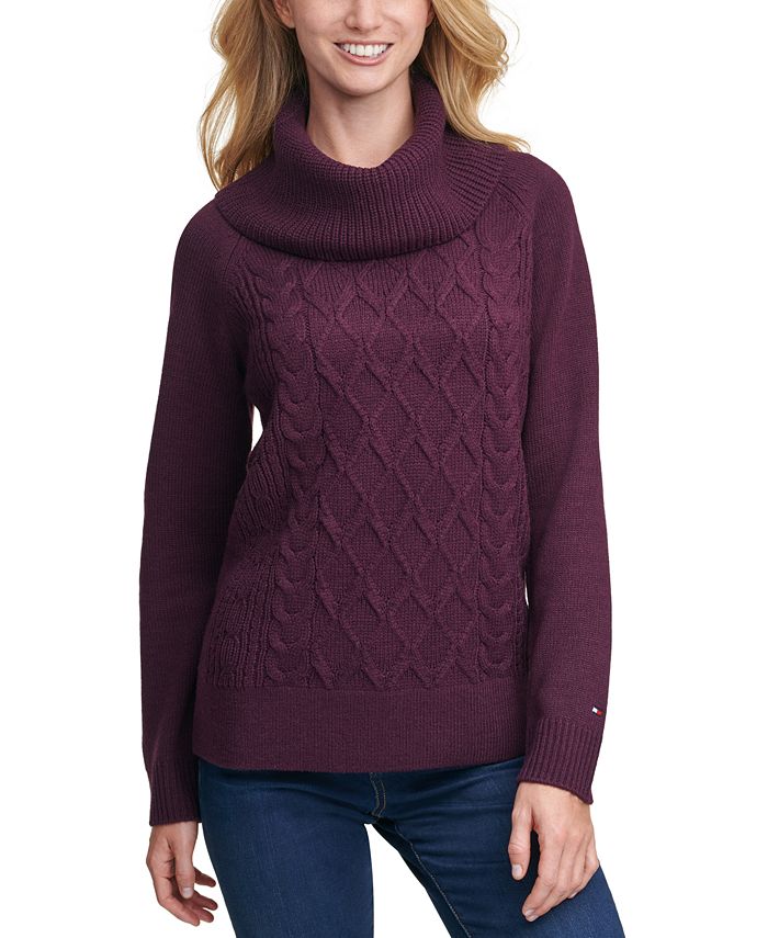 Tommy Hilfiger Cable-Knit Cowlneck Sweater - Macy's