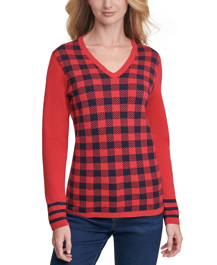 Tommy Hilfiger Ivy Plaid VNeck Sweater Macy's