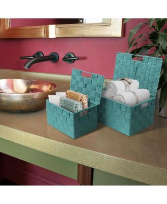3 Piece Decorative Stackable Woven Basket with Lid and Built-in Carry Handles - Great for Storage and Organization