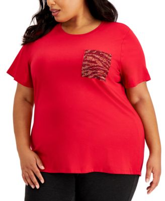 Calvin Klein Plus Size Sequin Pocket T Shirt Macy s