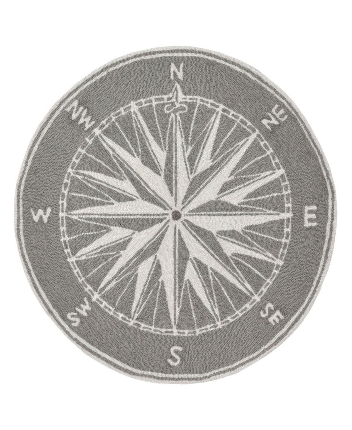 Liora Manne Frontporch Compass Black And Gray 3' X 3' Round Rug In Black,gray