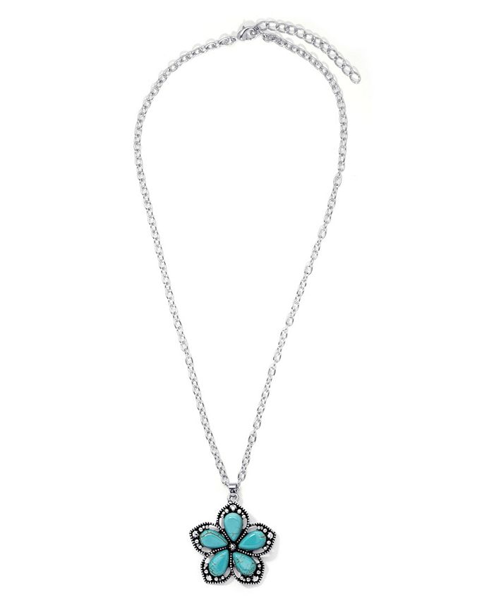Macy's Simulated Turquoise in Fine Silver Plated Flower Pendant