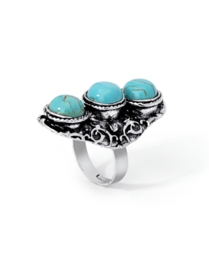 image of Macy-s Simulated Turquoise in Fine Silver Plated Triple Stone Adjustable Ring