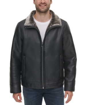 Calvin Klein Men's Faux-Leather Jacket with Faux-Fur Lining