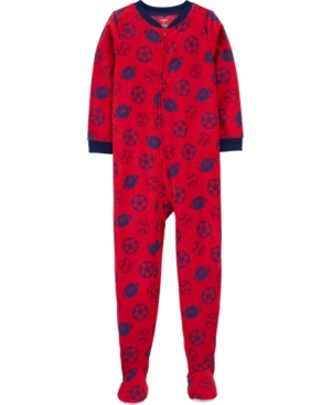image of Carter-s Little Boy 1-Piece Sports Fleece Footie PJs