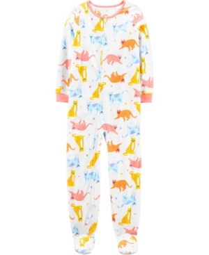 image of Carter-s Big Girl 1-Piece Cat Fleece Footie PJs