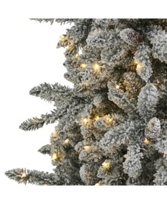 Flocked Livingston Fir Artificial Christmas Tree with Pine Cones and 500 Clear Warm LED Lights