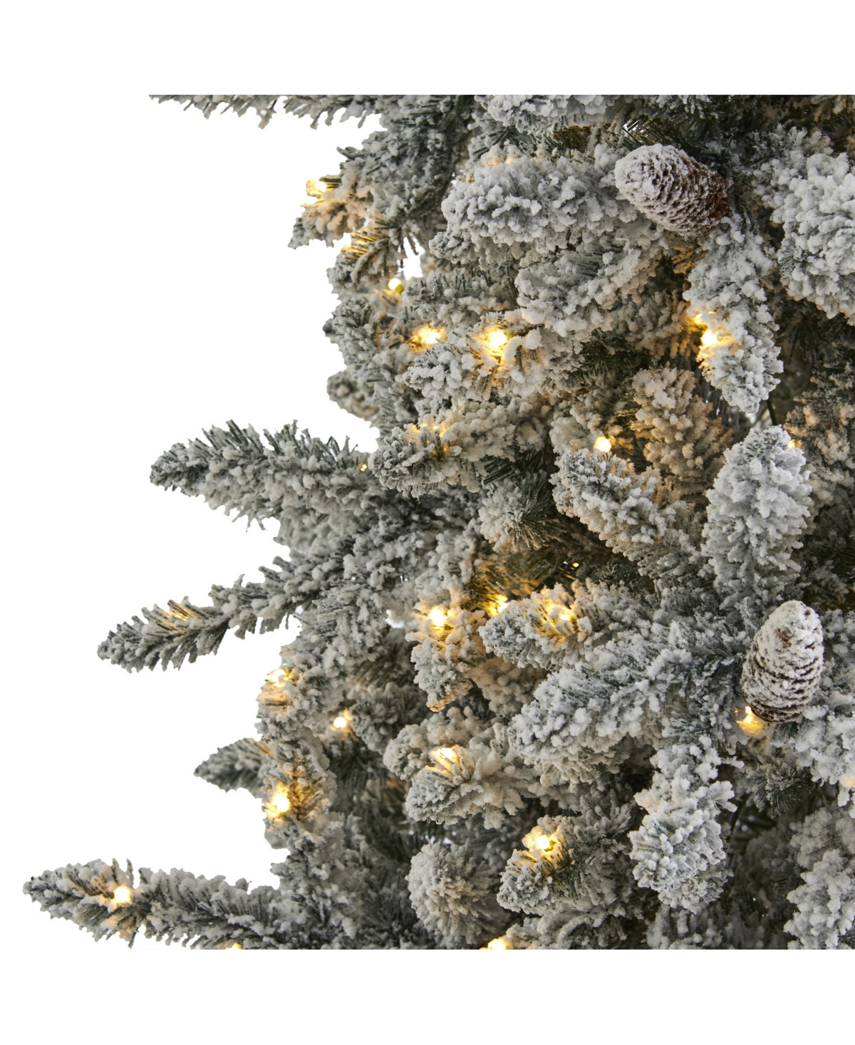 Nearly Natural Flocked Livingston Fir Artificial Christmas Tree with Pine Cones and 500 Clear Warm Led Lights