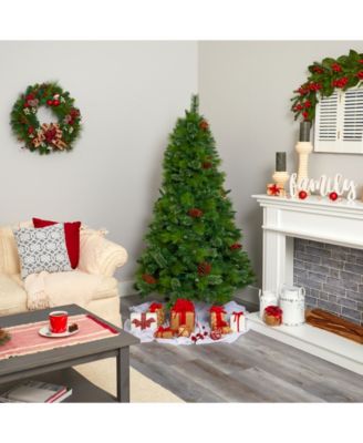 Montana Mixed Pine Artificial Christmas Tree with Pine Cones, Berries and 350 Clear LED Lights