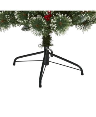 Frosted Swiss Pine Artificial Christmas Tree with 300 Clear LED Lights and Berries