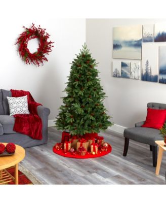 Wellington Spruce "Natural Look" Artificial Christmas Tree with 300 Clear LED Lights and Pine Cones